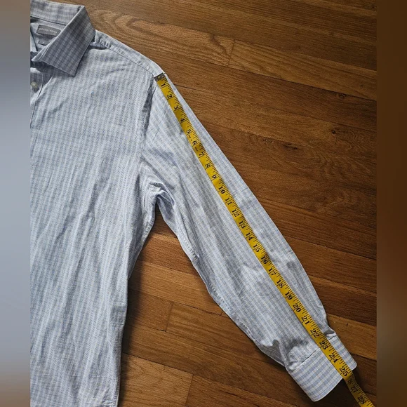 Michael Kors Slim Fit Blue Tan Button Down Dress Shirt Mens Size XL 17-1/2 34-35 - Picture 10 of 13